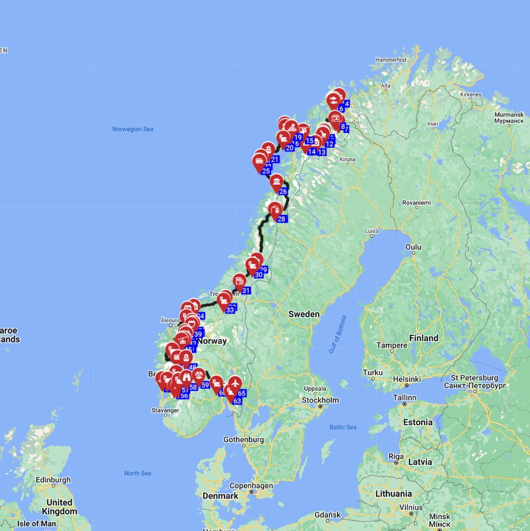 Map for Troms to Oslo - Nordic Nature Escape